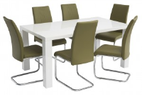 Hannah 6 Seater White High Gloss Dining Table With 6 Olive Green Chairs