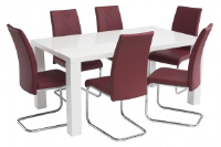 Hannah 6 Seater White High Gloss Dining Table With 6 Red Chairs