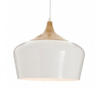 Josie Natural Wood and Pure White Metal Finish Pendant Ceiling Light