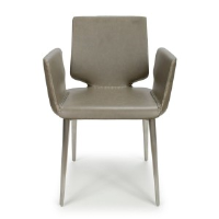 Kaylani Antiqued Grey Leather Dining Chair With Brushed Steel Legs