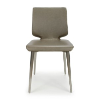 Kaylani Armless Antiqued Grey Leather Dining Chair With Brushed Steel Legs