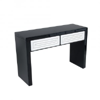 Lexa Black Glass And White Leather Console Table 121cm