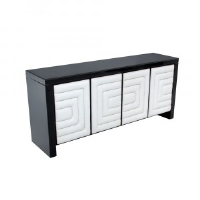 Lexa Black Glass And White Leather Sideboard 181cm