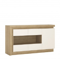 Lyon Riviera Oak And White Gloss 3 Door Glazed Sideboard With LED