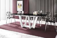 Noble White Gloss Extendable Dining Table-Black Top 140cm