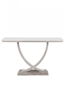 Oliver High Gloss Silver And White Marble Console Table 152cm