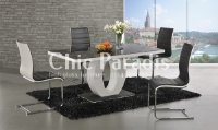 Paula High Gloss White Dining Table With Black Glass Top