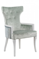 Seraphina Mint Green Velvet Dining Chair With Armrest - White Gloss Legs