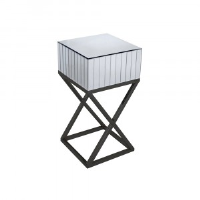 Stanford Mirrored And Black Metal Tall Side Table 49cm