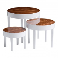 Trio Wood and White Gloss Nest of Tables - Set Of 3
