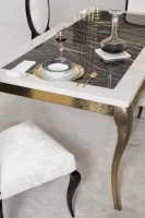 Zetlyn High End Cream Gloss And Brass Dining Table 216cm