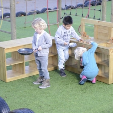 Outdoor Wooden Kitchen & Bench Playset For Nurseries