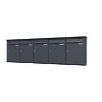 Bank of 5 wall mounted vertical letterboxes - Anthracite grey