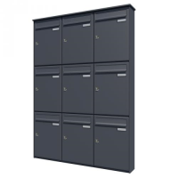 Bank of 9 wall mounted vertical letterboxes - Anthracite grey