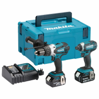 Makita DLX2145TJ 2 Piece 18 Volt LXT Kit; Includes Combi Drill (DHP458) & Impact Driver (DTD152); Complete With 2 x 5.0Ah Li-Ion Batteries; Charger And Makpac Case