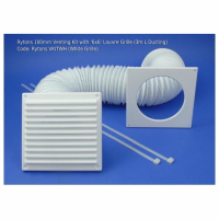 Ryton -VKIT Tumble Dryer Venting Kit; 100mm Diameter x 3 Metre Flexible Duct; 150mm (6") Square Louvre Grill; White (WH)