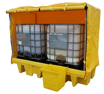 Double 1100 litre IBC Spill Pallet Bund with cover